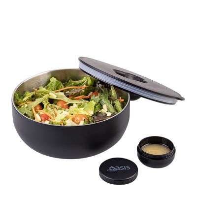 BOWL BLACK 950ML S/S INSULATED W LID OASIS