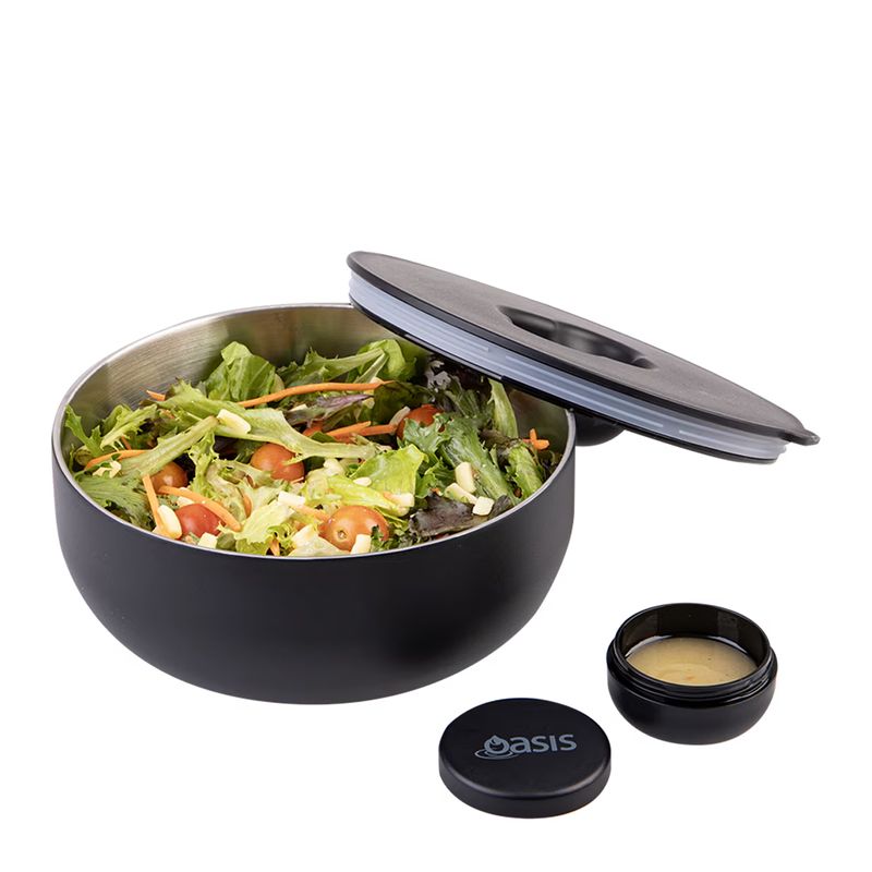 BOWL BLACK 950ML S/S INSULATED W LID OASIS