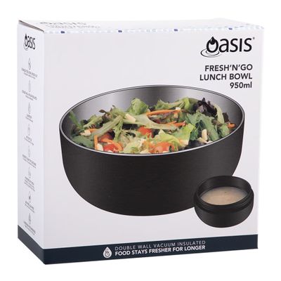 BOWL BLACK 950ML S/S INSULATED W LID OASIS