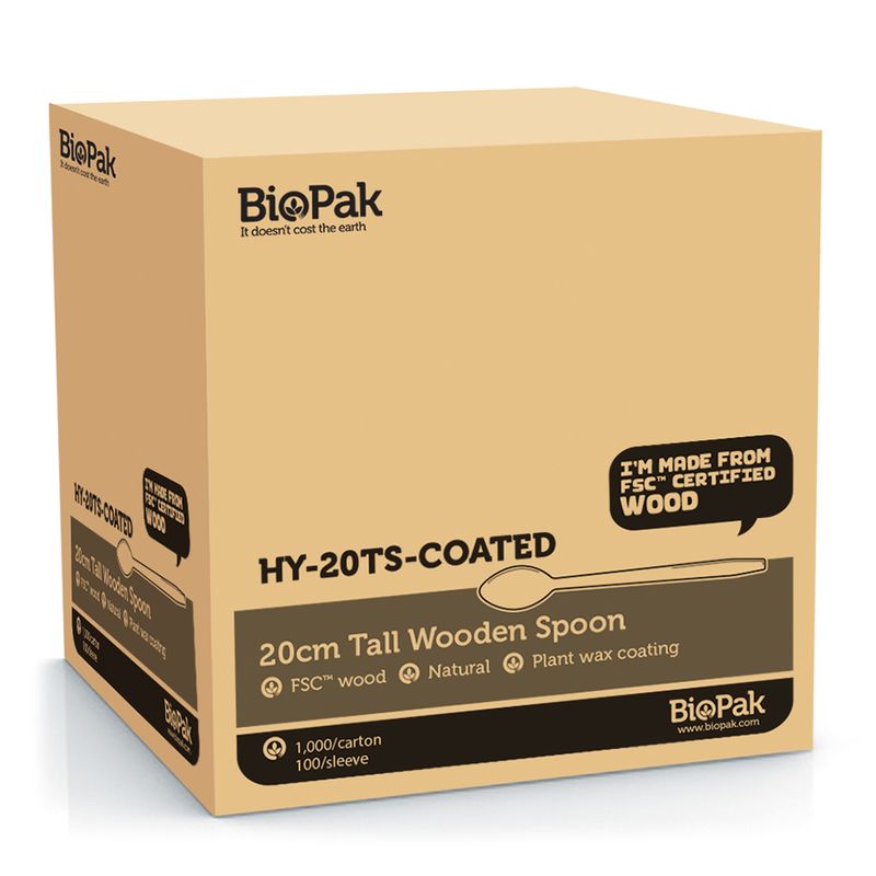 TALL SPOON 20CM WOOD, BIOCUTLERY 1000CTN