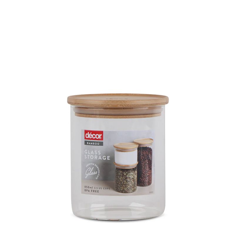 STORAGE JAR GLASS ROUND 850ML, DECOR BAMBOO