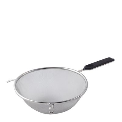 STRAINER FINE MESH W/HNDL BLACK PLASTIC 200MM