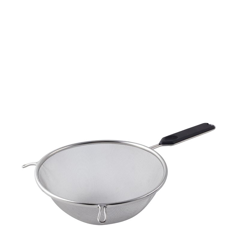 STRAINER MED MESH W/HNDL BLACK PLASTIC 180MM