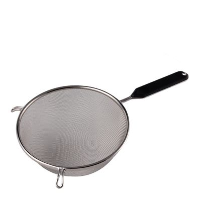 STRAINER MED MESH W/HNDL BLACK PLASTIC 200MM