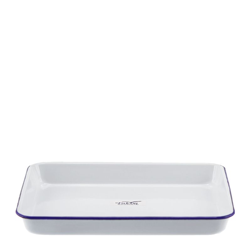 TRAY RECT WHT W/BLUE RIM ENAMEL 31X27X3