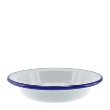 PIE DISH WHT W/BLUE RIM ENAMEL 14CM
