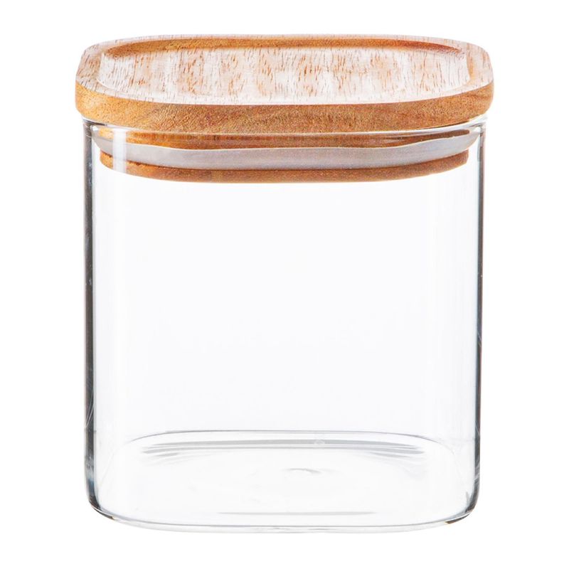 STORAGE JAR W/WOODEN LID SQ 680ML, ARGON