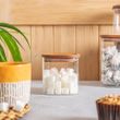 STORAGE JAR W/WOODEN LID SQ 680ML, ARGON