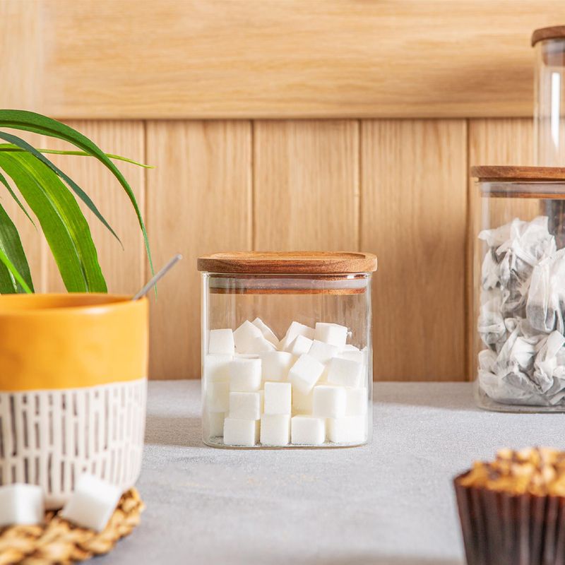 STORAGE JAR W/WOODEN LID SQ 680ML, ARGON