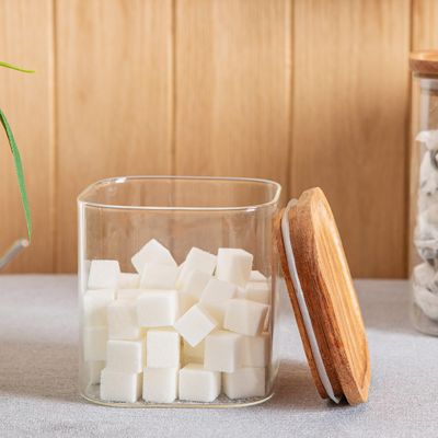 STORAGE JAR W/WOODEN LID SQ 680ML, ARGON