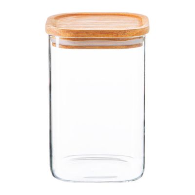 STORAGE JAR W/WOODEN LID SQ 1.1LTR, ARGON