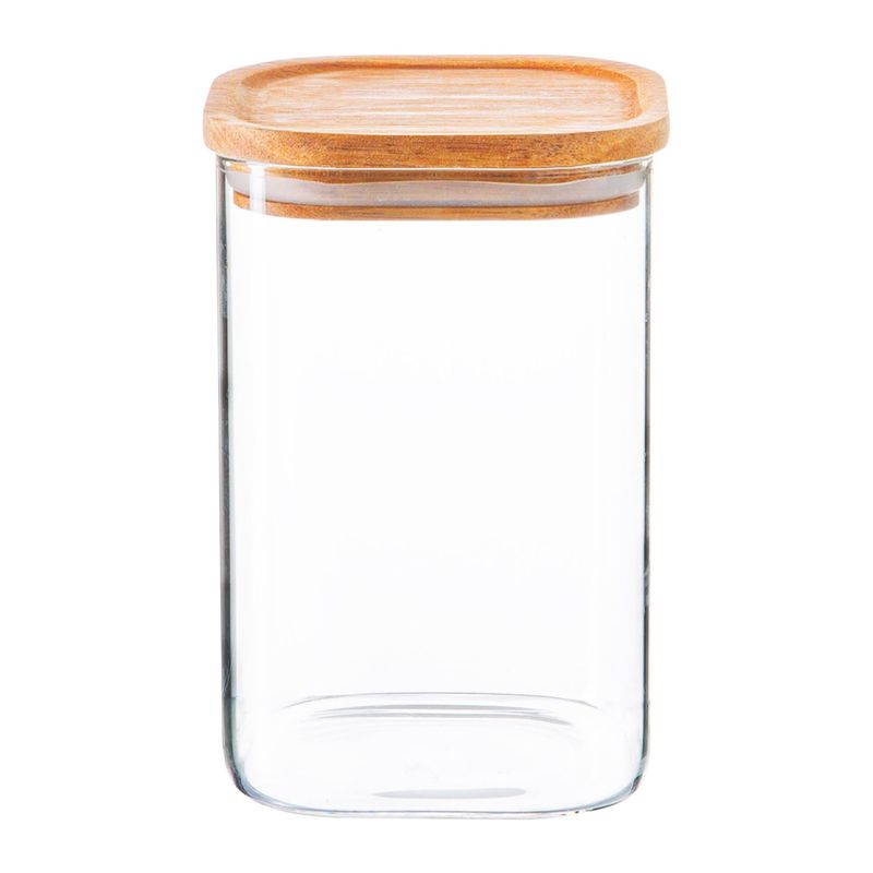 STORAGE JAR W/WOODEN LID SQ 1.1LTR, ARGON