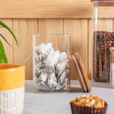 STORAGE JAR W/WOODEN LID SQ 1.1LTR, ARGON