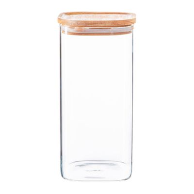 STORAGE JAR W/WOODEN LID SQ 1.5LTR, ARGON