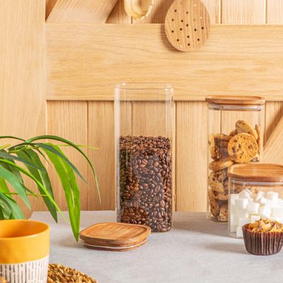 STORAGE JAR W/WOODEN LID SQ 1.9LTR, ARGON