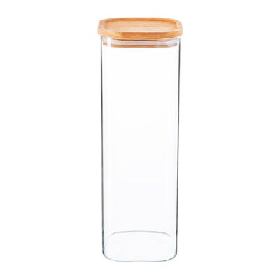STORAGE JAR W/WOODEN LID SQ 2.2LTR, ARGON