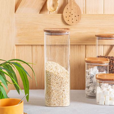 STORAGE JAR W/WOODEN LID SQ 2.2LTR, ARGON