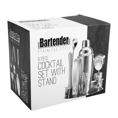 COCKTAIL SET W/STAND, 8 PCE S/S BARTENDER