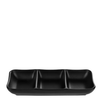 CONDIMENT DISH 3COMP BLK MELAMINE, KATACHIWARE