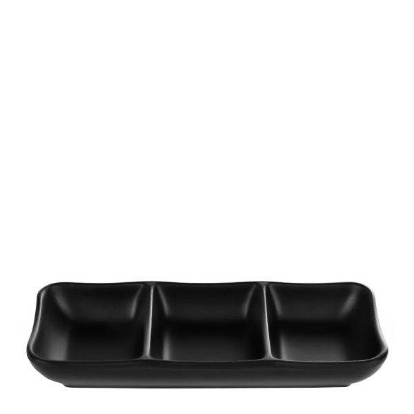 CONDIMENT DISH 3COMP BLK MELAMINE, KATACHIWARE