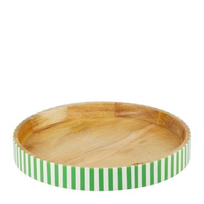 TRAY SERVING ROUND WOOD/RESIN GREEN 35.5CM