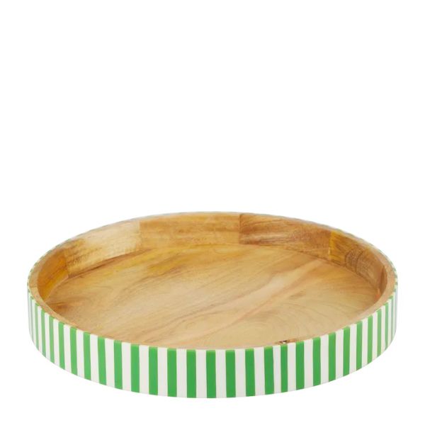 TRAY SERVING ROUND WOOD/RESIN GREEN 35.5CM