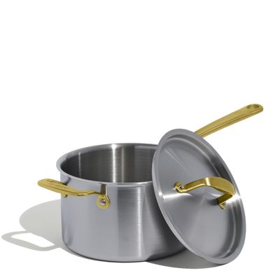 SAUCEPAN W LID 4LTR STAINLESS CLAD BRASS HANDLE MADE IN