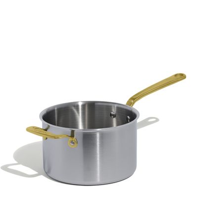 SAUCEPAN W LID 4LTR STAINLESS CLAD BRASS HANDLE MADE IN