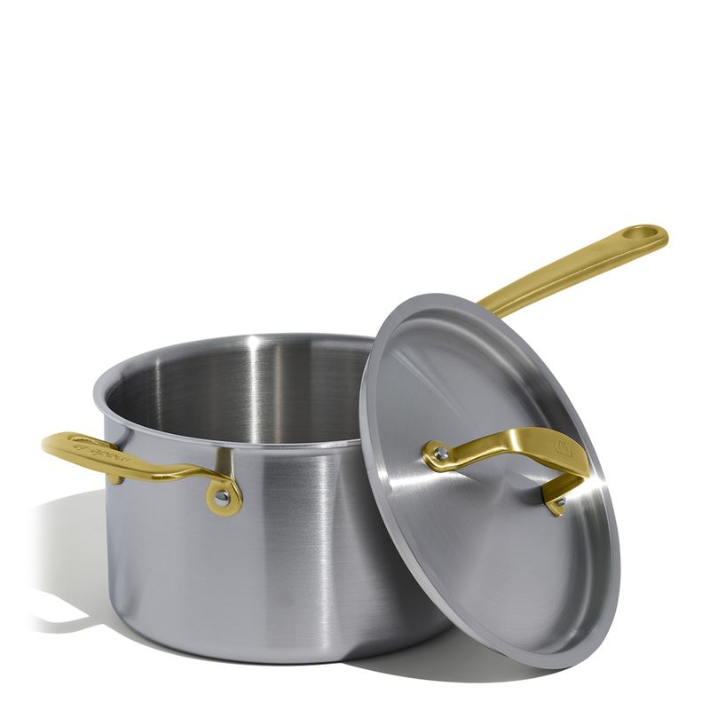 SAUCEPAN W LID 4LTR STAINLESS CLAD BRASS HANDLE MADE IN