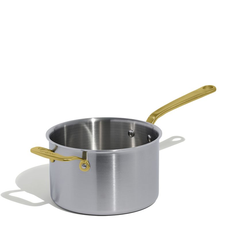 SAUCEPAN W LID 4LTR STAINLESS CLAD BRASS HANDLE MADE IN