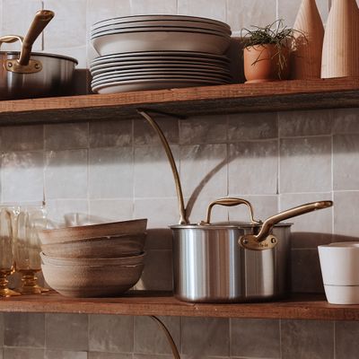 SAUCEPAN W LID 4LTR STAINLESS CLAD BRASS HANDLE MADE IN