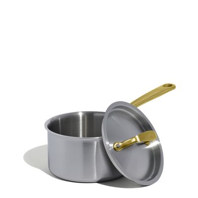 SAUCEPAN W LID 2LTR STAINLESS CLAD BRASS HANDLE MADE IN