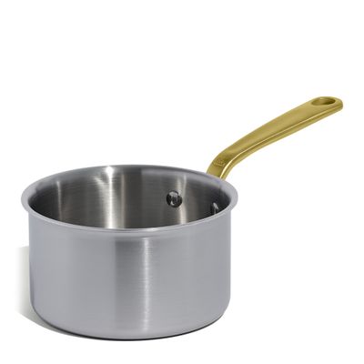 SAUCEPAN W LID 2LTR STAINLESS CLAD BRASS HANDLE MADE IN