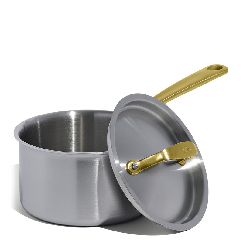 SAUCEPAN W LID 2LTR STAINLESS CLAD BRASS HANDLE MADE IN