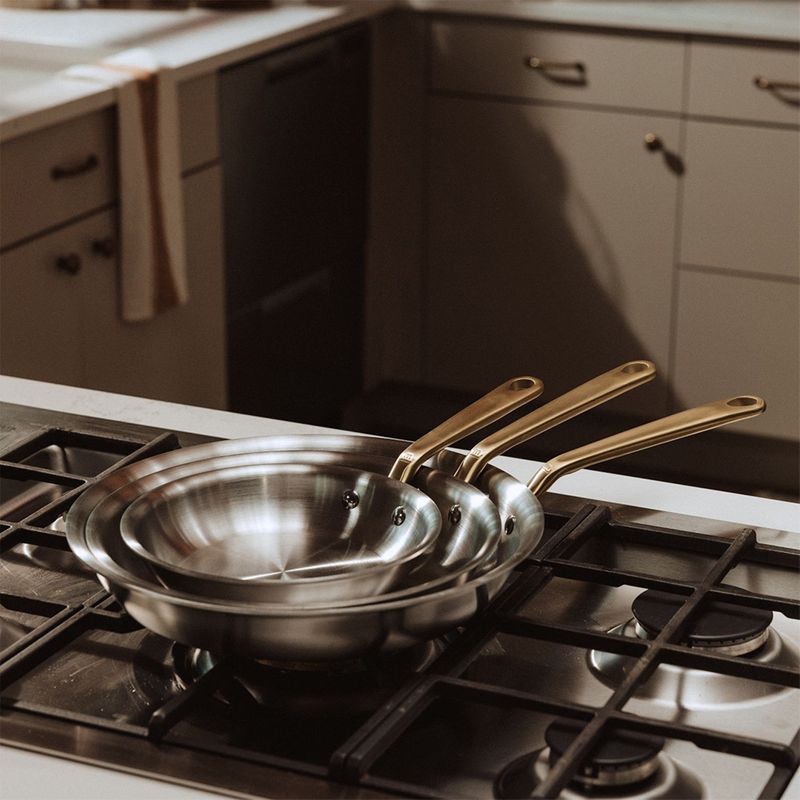FRYPAN 8IN/20CM STAINLESS CLAD BRASS HANDLE MADE IN