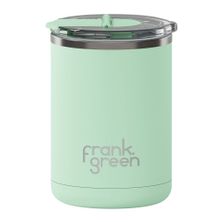 CUP REUSABLE CERAMIC HINGE LID MINT 12OZ, F/GREEN