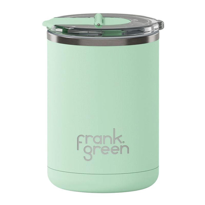 CUP REUSABLE CERAMIC HINGE LID MINT 12OZ, F/GREEN