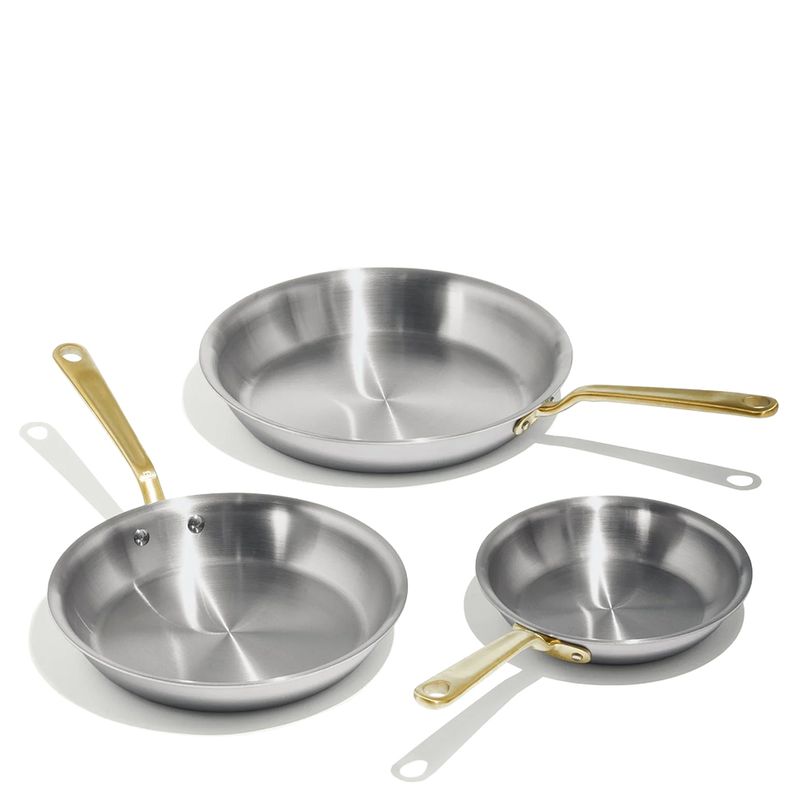 FRYPAN SET 3PCE S/S BRASS HANDLE MADE IN