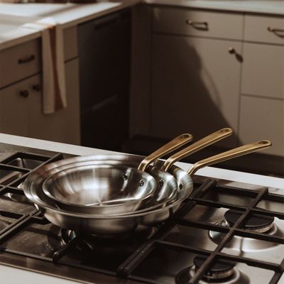 FRYPAN SET 3PCE S/S BRASS HANDLE MADE IN