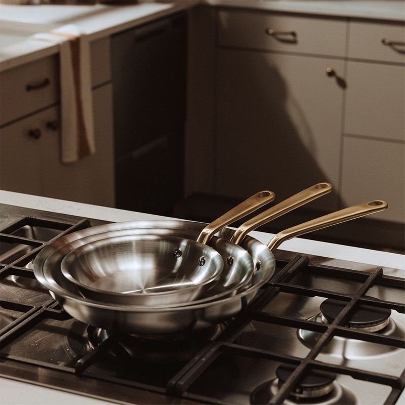 FRYPAN SET 3PCE S/S BRASS HANDLE MADE IN