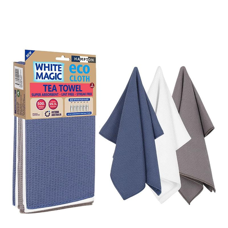 TEA TOWEL HAMPTON 3PK, WHITE MAGIC