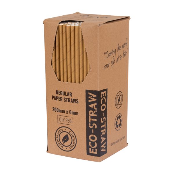 STRAW PAPER KRAFT BROWN 200MM, 250PK