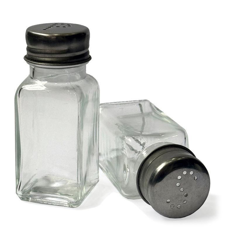 SALT & PEPPER 2PC SQ 10CM GLASS & S/S, KEN HANDS