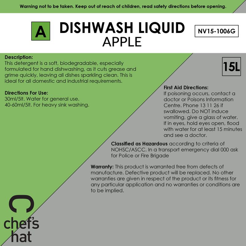 DISHWASH LQD GREEN APPLE, 15LT