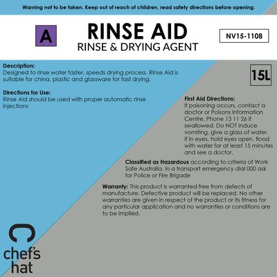 RINSE AID 15LT, CHEFS HAT PREMIUM