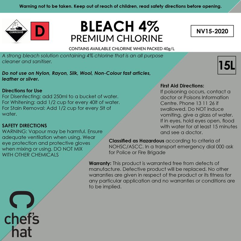 BLEACH 4%, 15LT CHEFS HAT PREMIUM