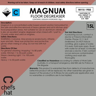 DEGREASER FLOOR MAGNUM 15LT, CHEFS HAT