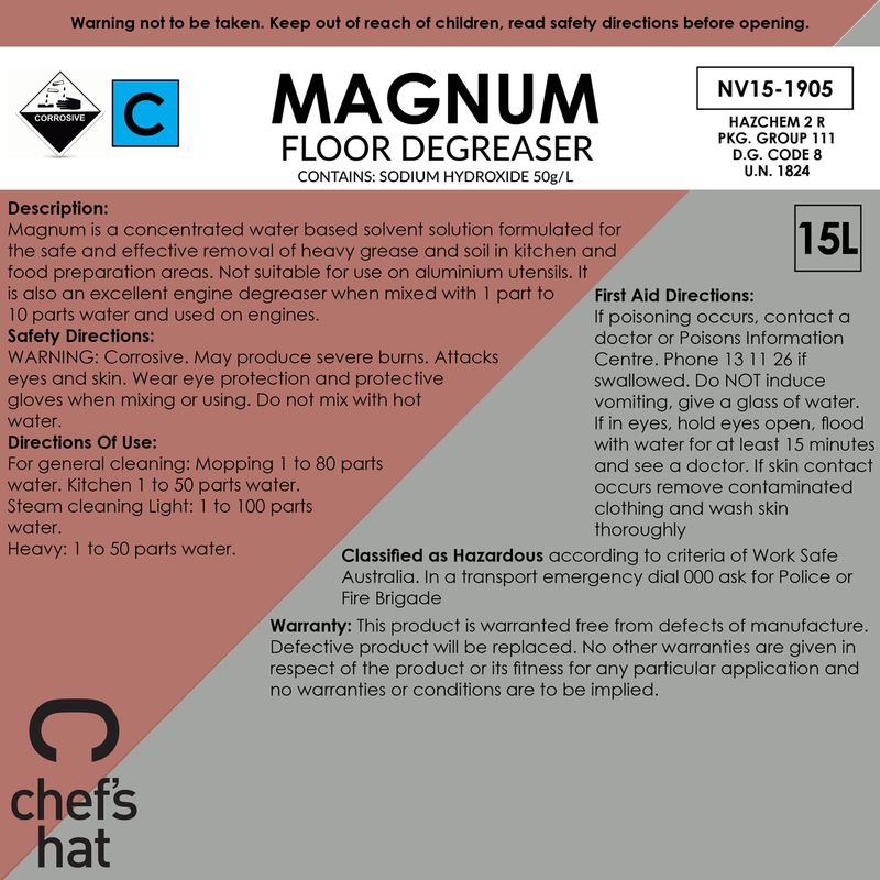 DEGREASER FLOOR MAGNUM 15LT, CHEFS HAT