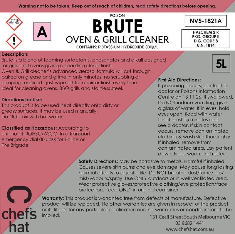 OVEN/GRILL CLEANER BRUTE 5LT CHEFS HAT