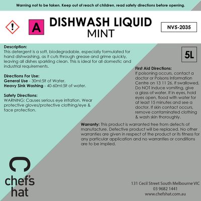 DISHWASH LIQUID MINT, CHEFS HAT PREMIUM